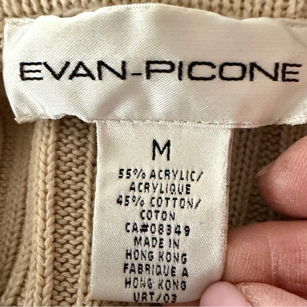 Evan Picone Cream Cable Knit Zip Hoodie Cardigan Sweater Medium - Picture 4 of 8